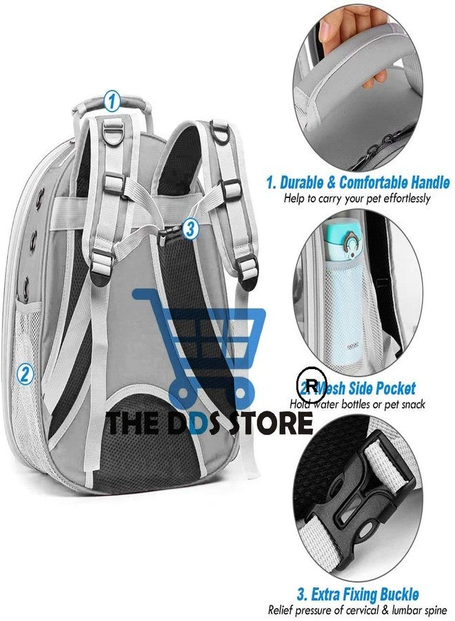THE DDS STORE حقيبة ظهر شفافة لحمل القطط والجراء من متجر DDS، قابلة للتهوية، مناسبة للسفر (رمادي) - Image 3